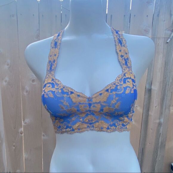 Free People Wild Roses Racerback lace Bralette in Blue and Gold size XS - Picture 1 of 8